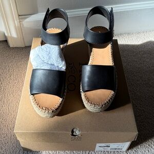 Frye & Co. Black Leather Espadrille Sandals